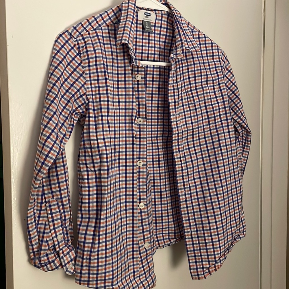 Orange and blue gingham button down shirt size M
